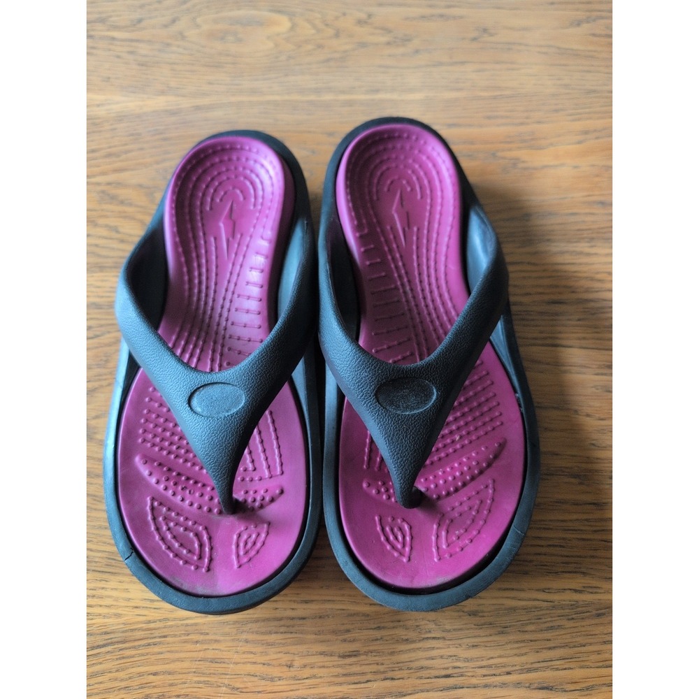 Avia Flip Flops  Women 10 Black Pink Thong Sandals Sporty Beach Summer Shoes